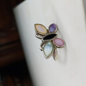 Mop butterfly sterling silver 925 ring mother of pearl inlay